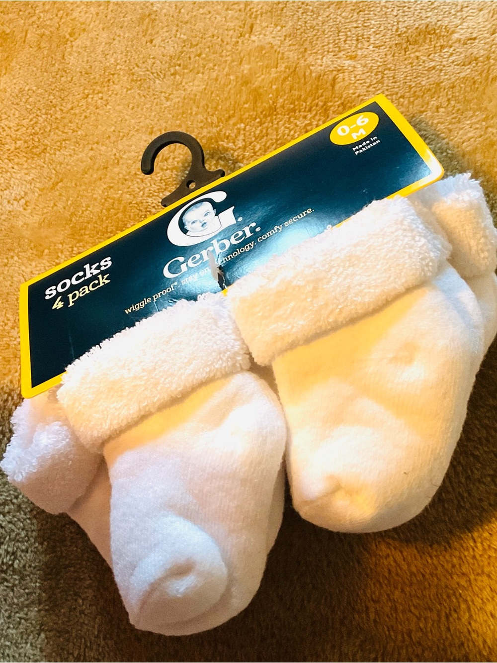 Gerber Baby White Comfort Socks 4-Pack with Fold-Over Terry Cuff